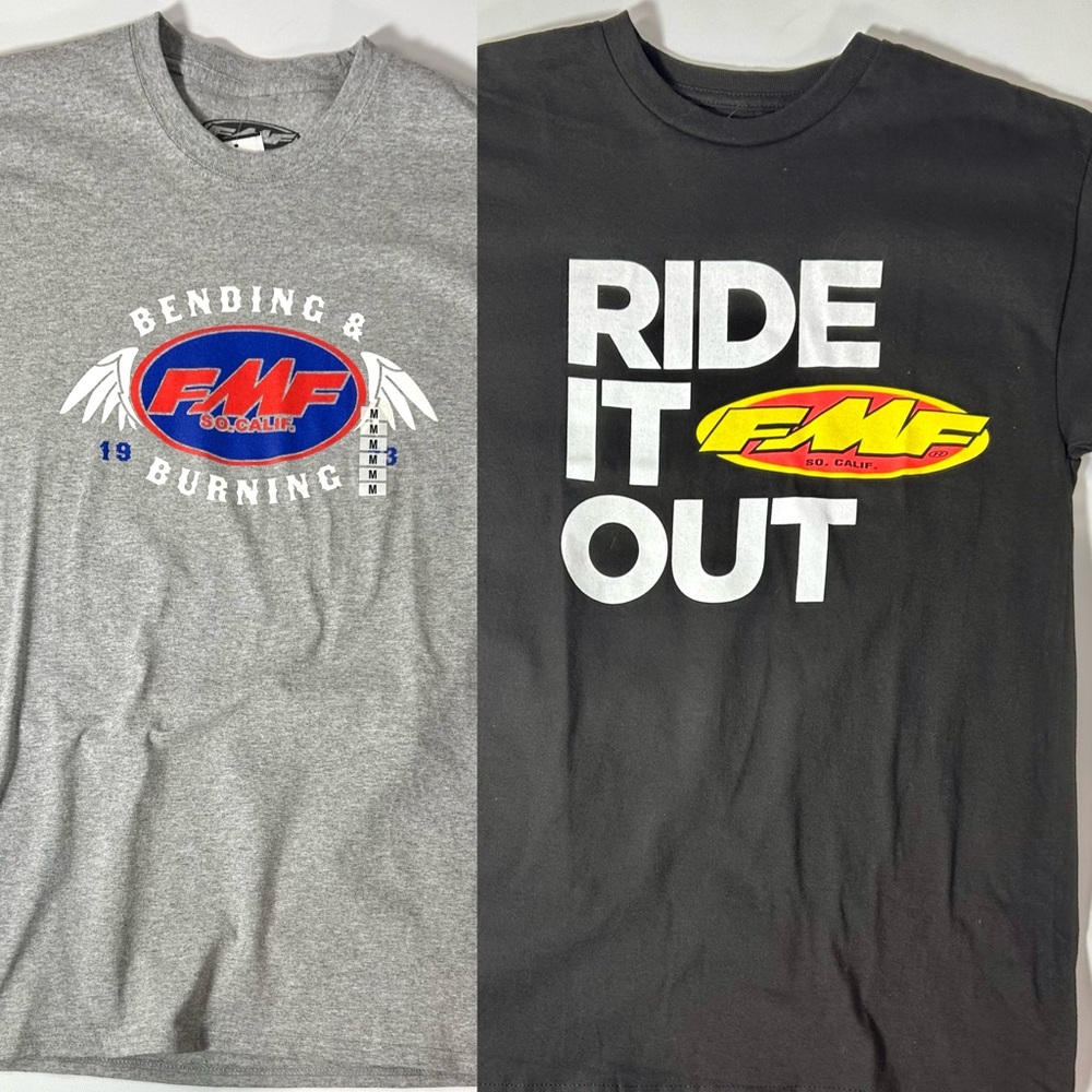 2 FMF Racing Medium Shirts, Bending & Burning, Ride It Out, Black/Grey NWT